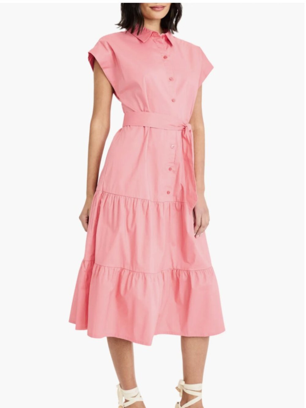 Maggy London Tie Waist Stretch Cotton Shirtdress Pink Size 4 NWT